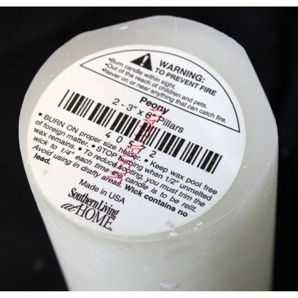 NEW Southern Living Peony Pillar Candles 6" Tall White Scented set of 2 in box - Picture 5 of 6